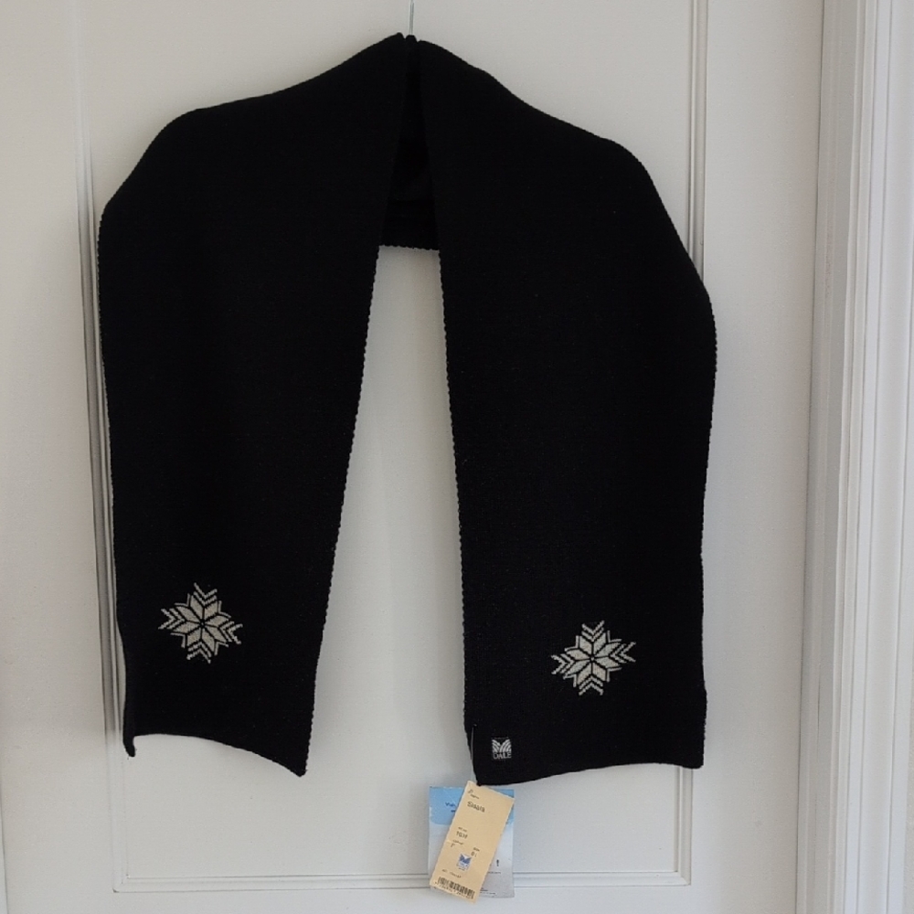 Dale of Norway Black Scarf with White Snowflake Design